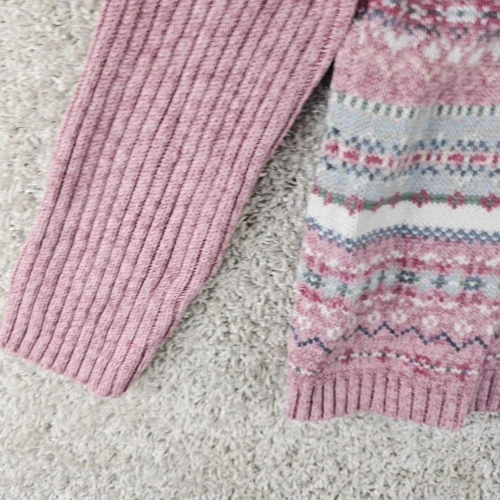 VTG Tiara International Fair Isle Nordic Sweater Cardigan Pink Size Small Zip